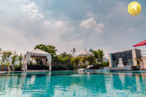 seating area near swimming pool